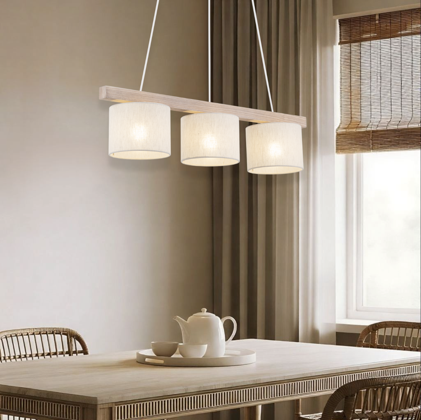 Suspension VARO | Style scandinave minimaliste | Bois massif et lin naturel | LumoCraft