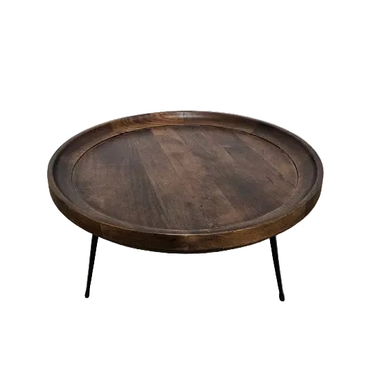 Table à café ronde en bois de manguier | Brun profond