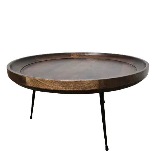 Table à café ronde en bois de manguier | Brun profond