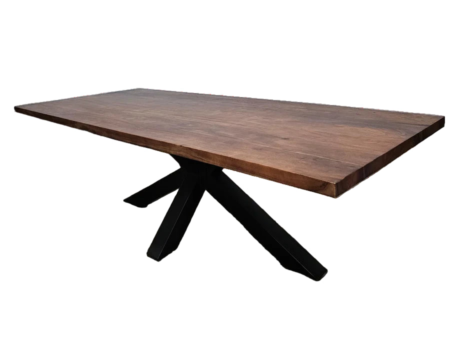 Table à dîner patte Spider Noir Mat | Plateau en bois d’acacia massif | Brun