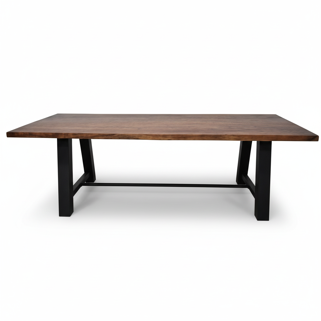 Table à Dîner Industrielle Établie | Acacia & Acier Noir