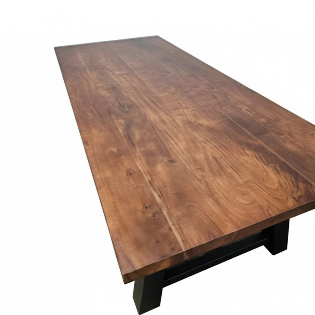 Table à Dîner Industrielle Établie | Acacia & Acier Noir