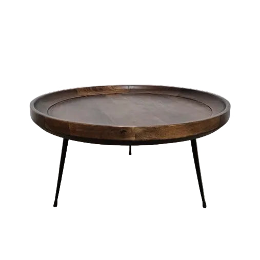 Table à café ronde en bois de manguier | Brun profond