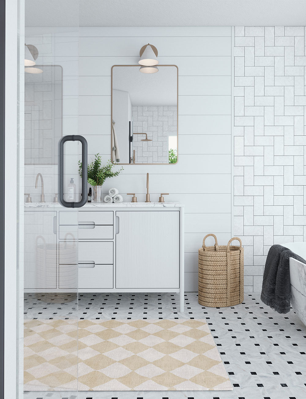 Tapis Trestres Naturel & Ivoire | Motif Marocain à Carreaux