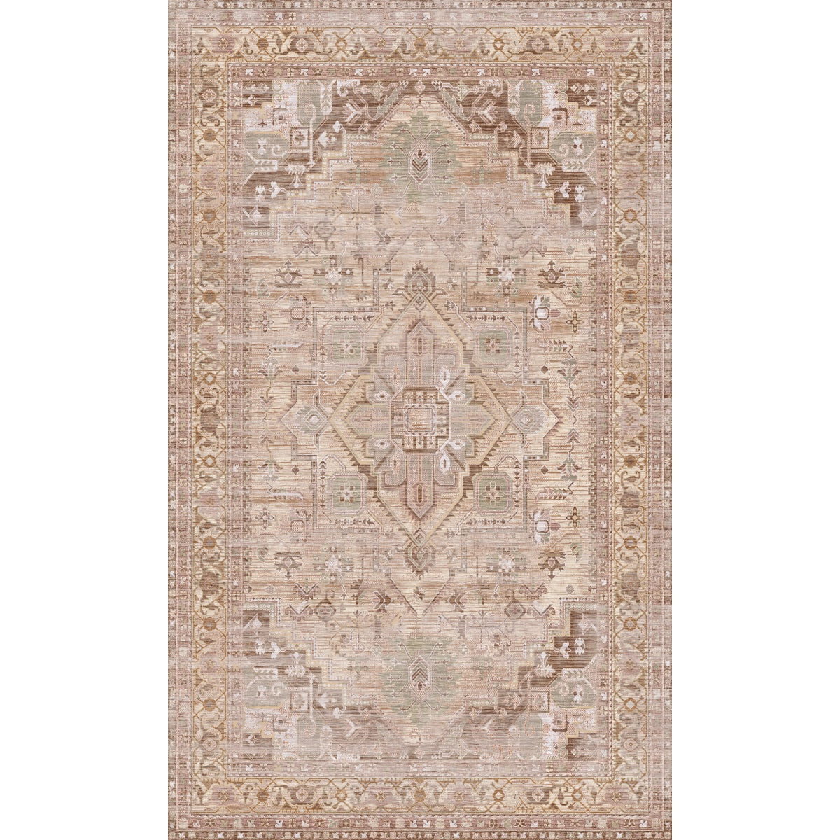 Tapis Ozana Naturel | Motif Persan Beige, Jaune & Vert Menthe