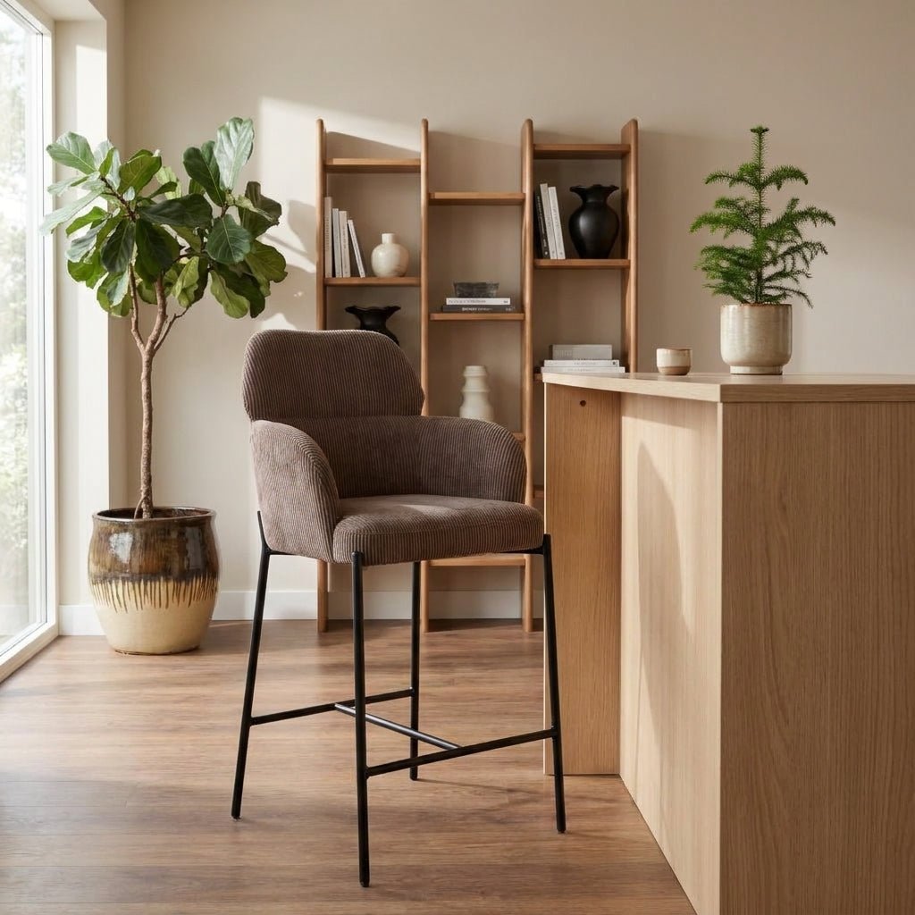Tabouret Aria | Velours côtelé brun | Pieds en fer