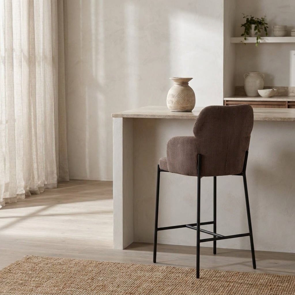 Tabouret Aria | Velours côtelé brun | Pieds en fer