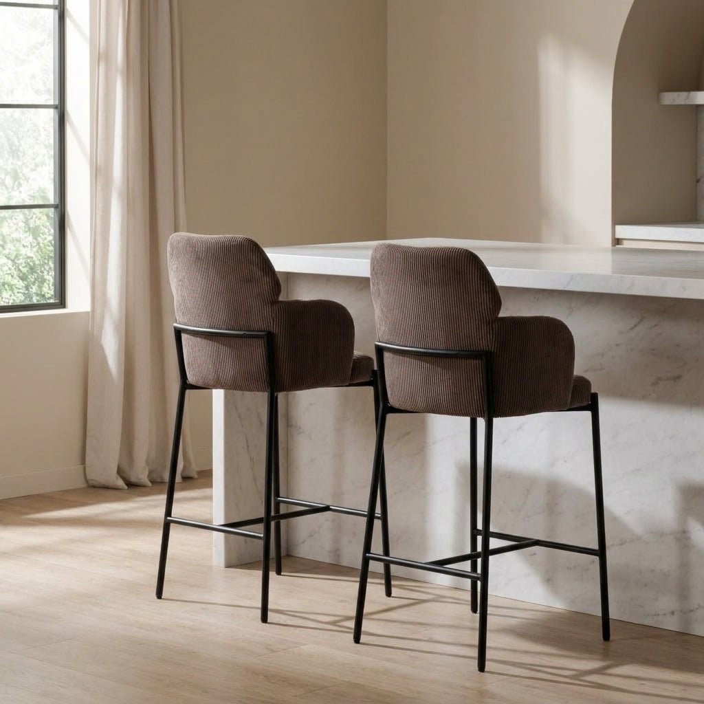Tabouret Aria | Velours côtelé brun | Pieds en fer