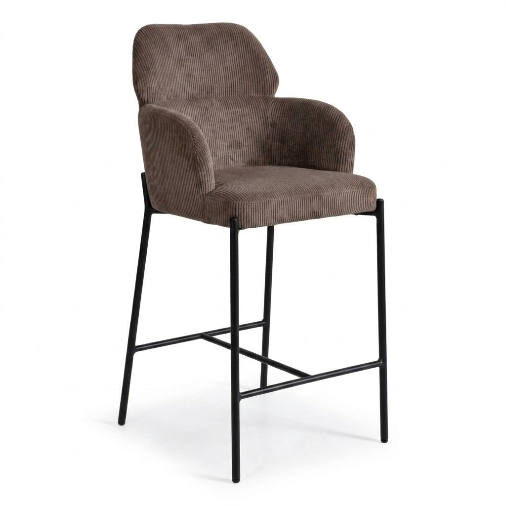 Tabouret Aria | Velours côtelé brun | Pieds en fer