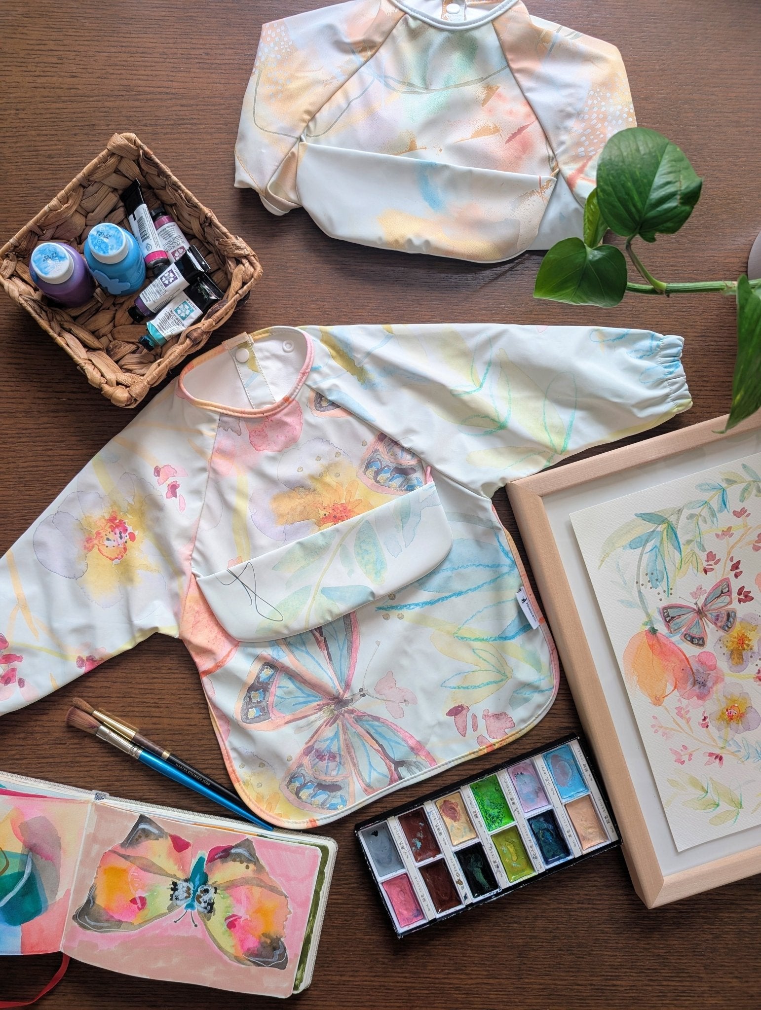 Bavette à manches longues avec pochette intégrée - Les Trouvailles de JustineBébés et tout - petitsMicassoandcoSoleil fleuri collaboration avec Lysa Jordan - collection éphémèreS - 6 - 24 mois