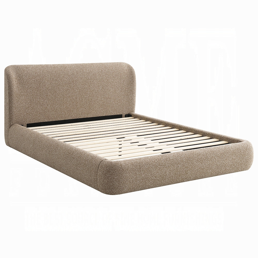 Lit plateforme Tapi rembourré en tissu Tweed | 178 × 102 × 244 cm | Beige