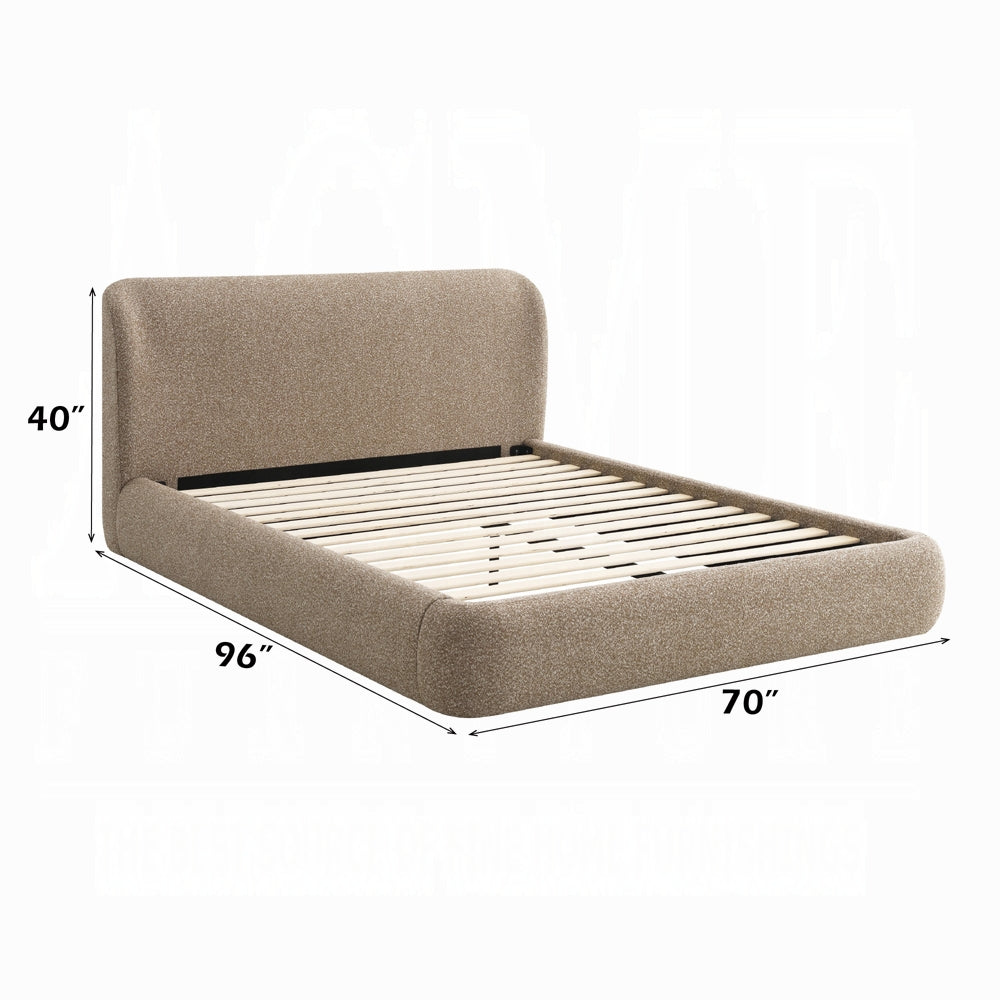 Lit plateforme Tapi rembourré en tissu Tweed | 178 × 102 × 244 cm | Beige