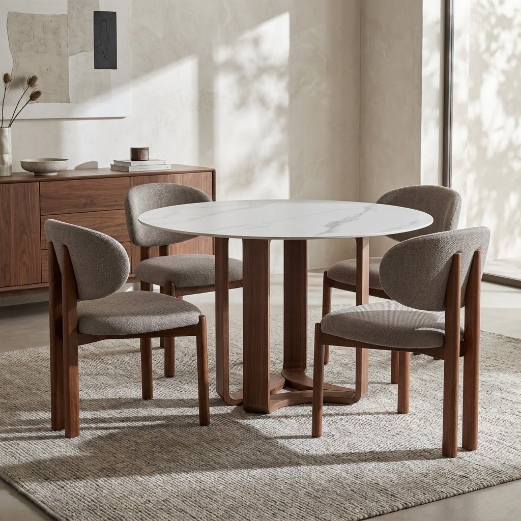 Ensemble de 2 chaises de salle à manger Liana | Tissu taupe | Pieds finition noyer