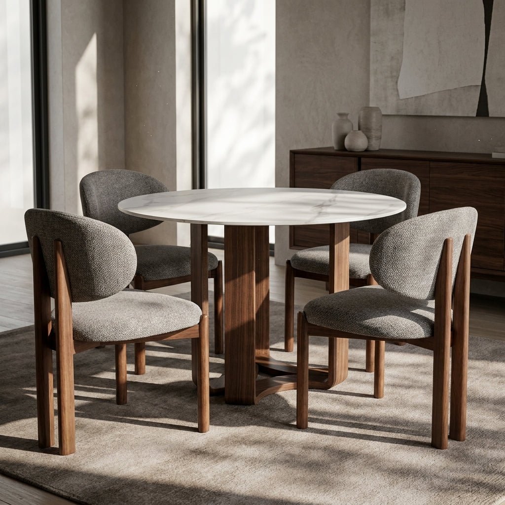 Ensemble de 2 chaises de salle à manger Liana | Tissu taupe | Pieds finition noyer
