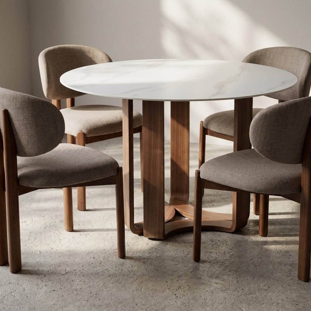 Ensemble de 2 chaises de salle à manger Liana | Tissu taupe | Pieds finition noyer