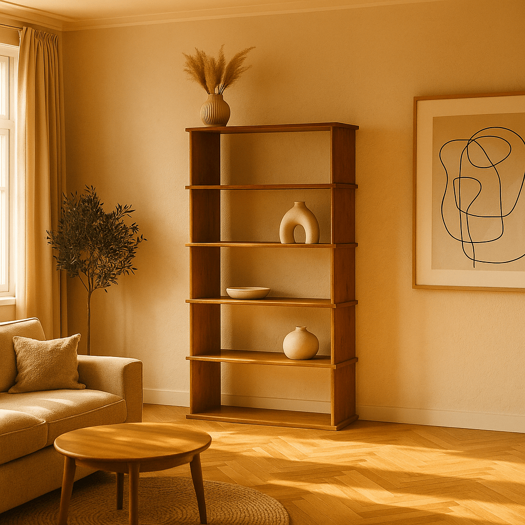 Bibliothèque 5 étagères en Chêne Massif | Fait à la main | Rouge naturel - Les Trouvailles de JustineBookshelfOmba