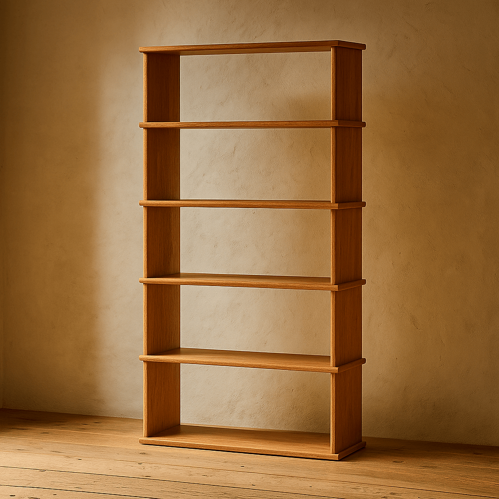 Bibliothèque 5 étagères en Chêne Massif | Fait à la main | Rouge naturel - Les Trouvailles de JustineBookshelfOmba