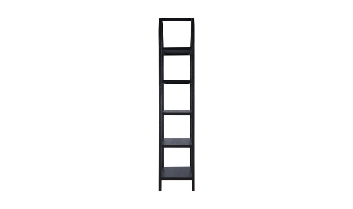 Bibliothèque noire verticale, cadre rectangulaire avec arches au sommet et pieds.