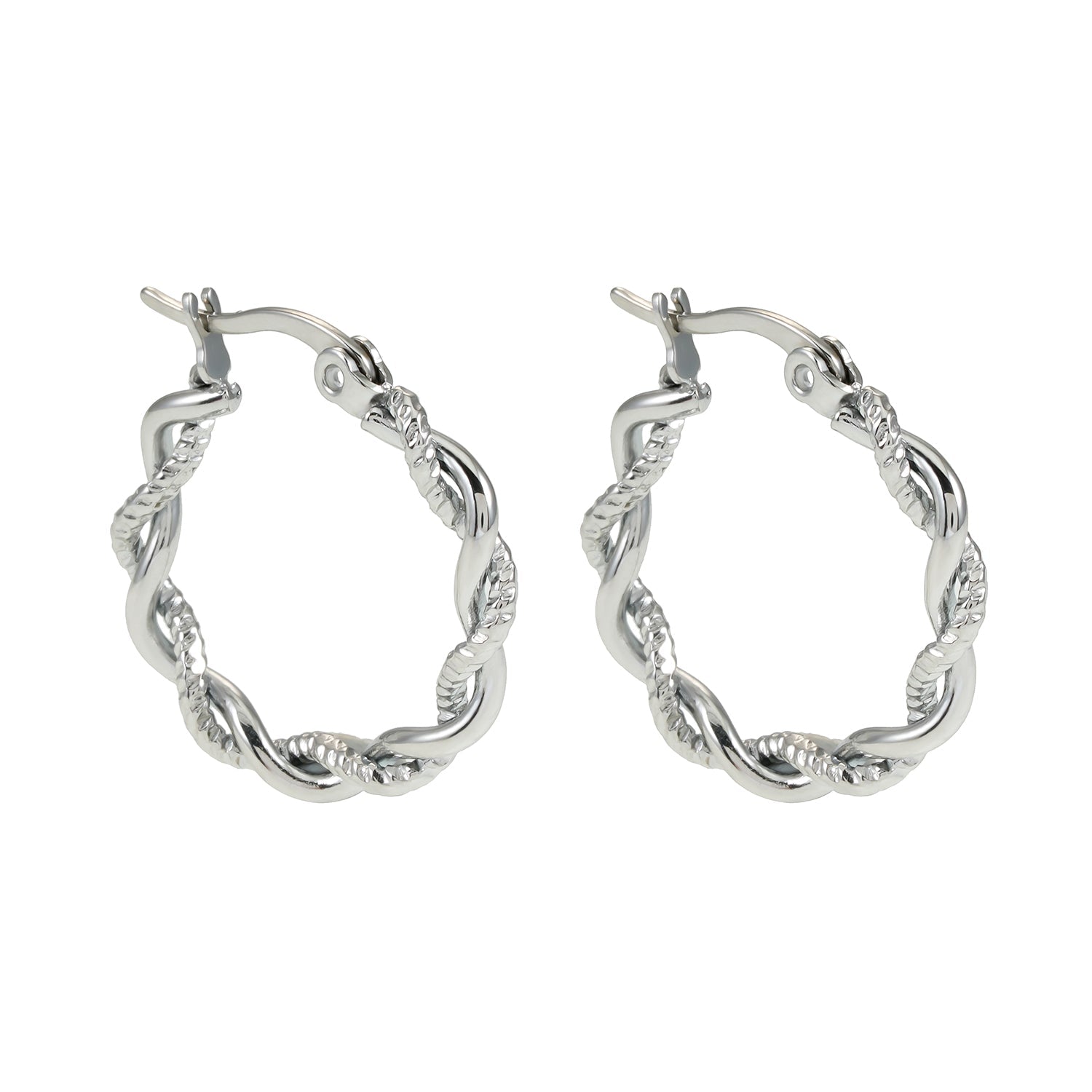 Boucles d’oreilles BARBARA | Anneaux torsadés à textures contrastées en or blanc (ton argent) - Les Trouvailles de JustineEARRINGSHACKNEY NINE Jewellery
