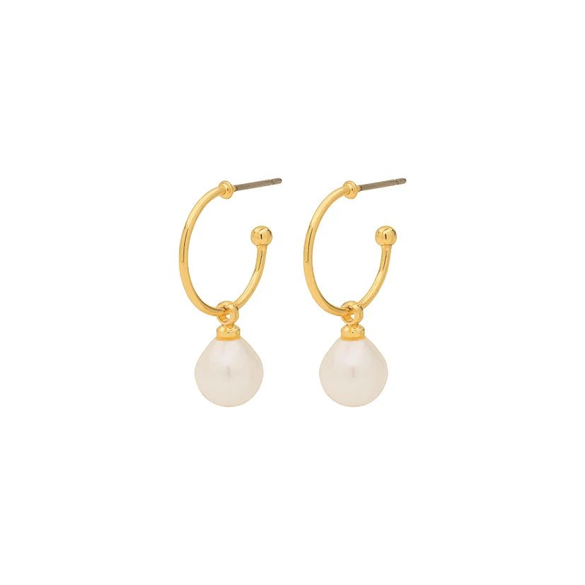 Boucles d’oreilles anneaux dorés et perles d’eau douce pendantes