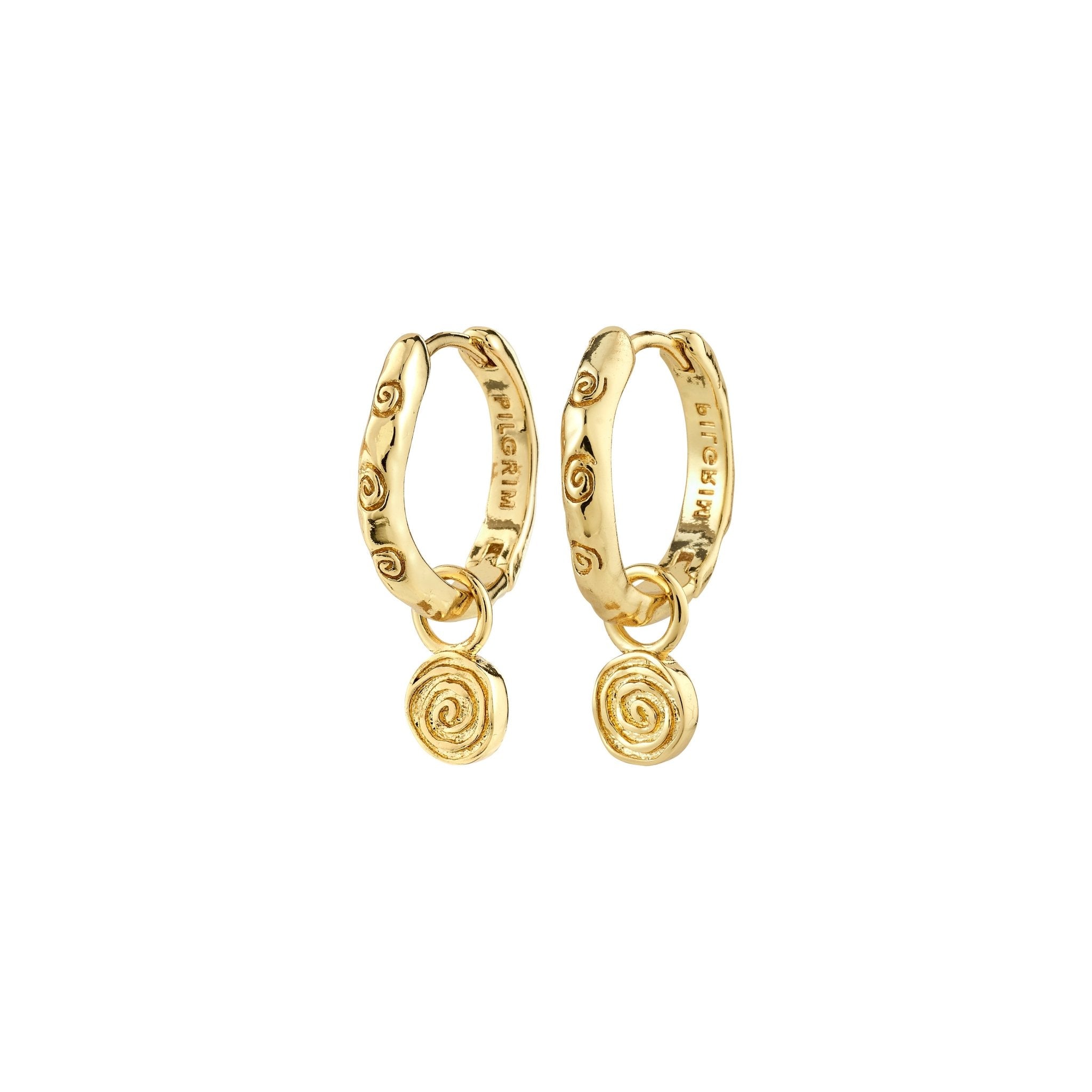 Boucles d’oreilles FIRE Pilgrim en anneaux torsadés plaqués or ou argent avec pendentif amovible.