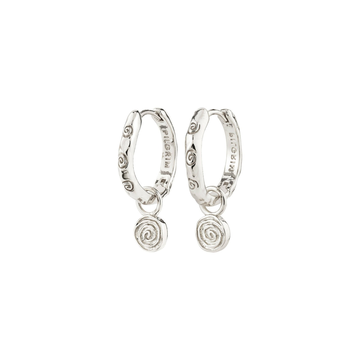 Boucles d’oreilles plaquées argent, anneaux torsadés avec pendentifs en spirale