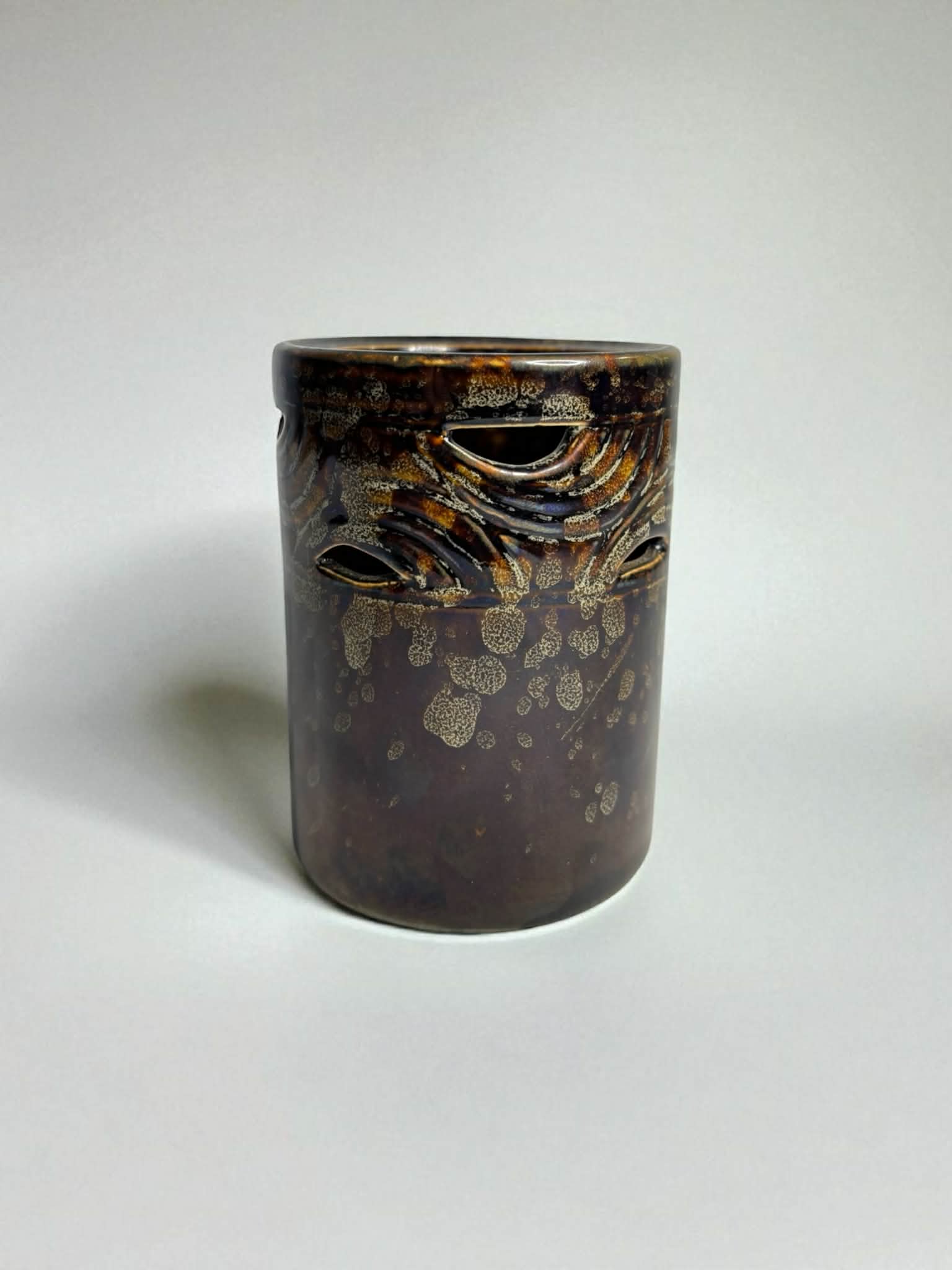 Bougeoir en céramique émaillée | brun | Effet moucheté - Les Trouvailles de JustineLes Trouvailles de Justine