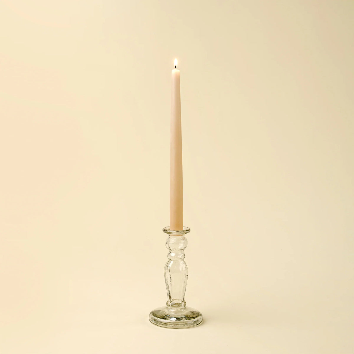 Petit bougeoir en verre recyclé transparent avec bougie cylindrique