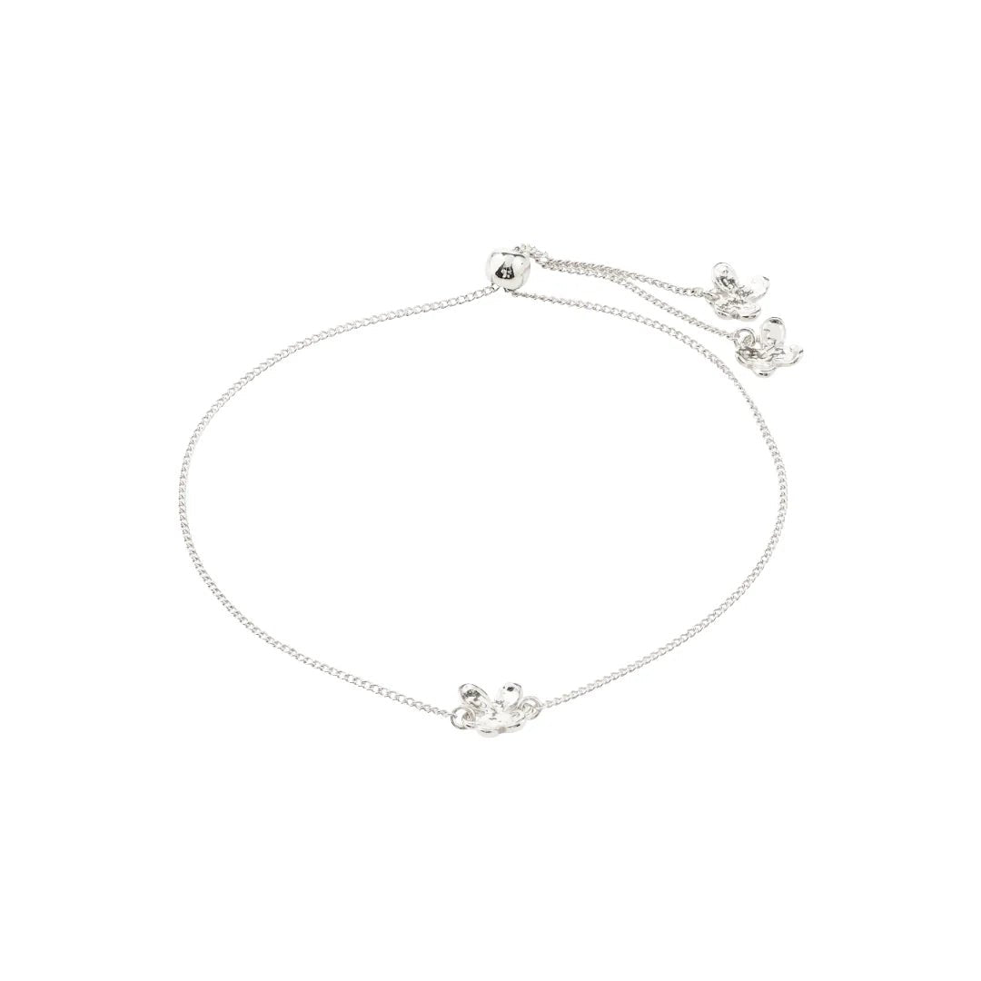 Bracelet fin argenté à breloque fleurs, chaînette et petits motifs