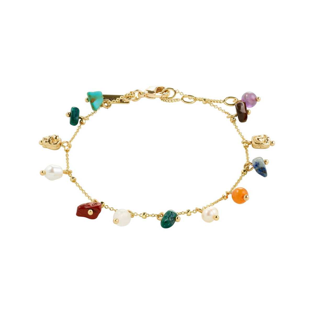 Bracelet BETWEEN Pilgrim fait à la main, plaqué or ou argent avec pierres semi-précieuses colorées.