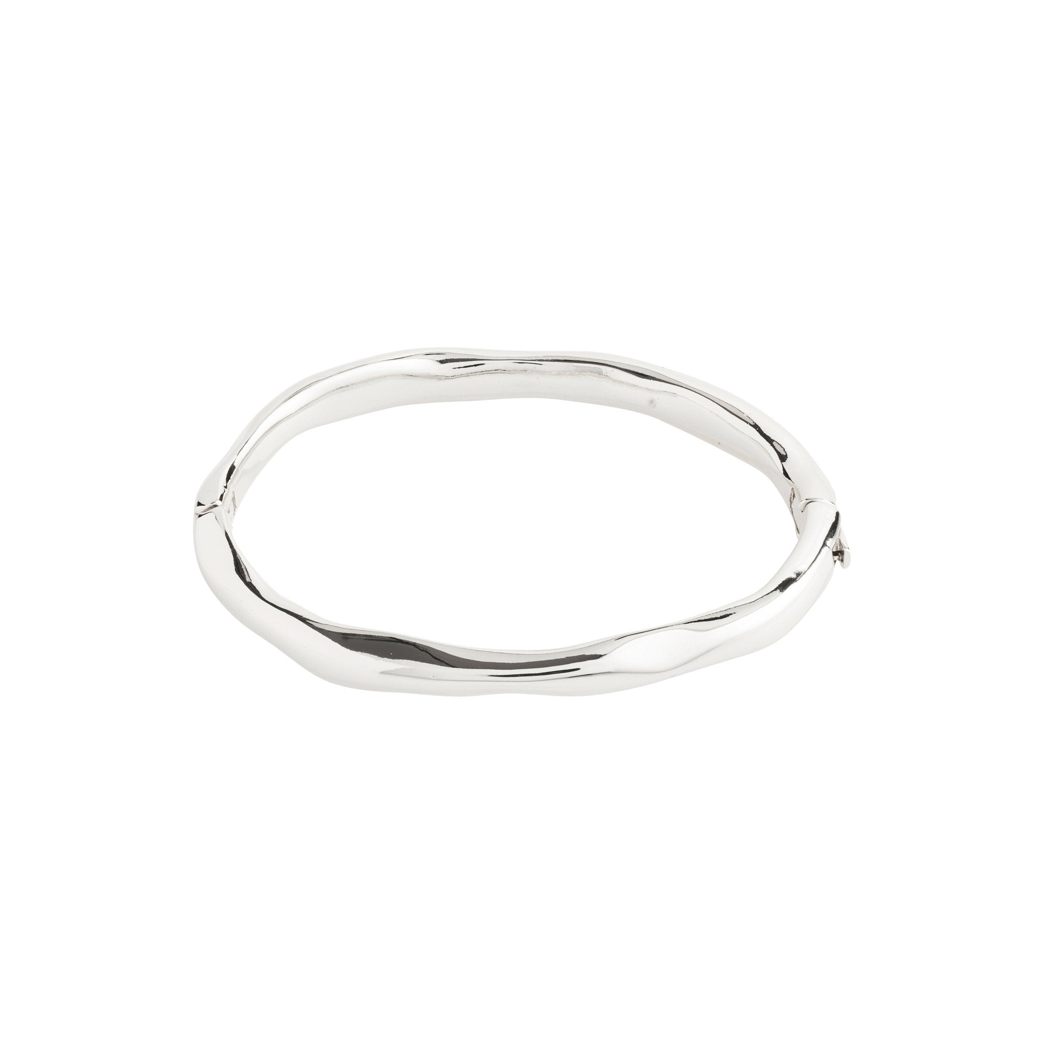 Bracelet jonc ondulé plaqué argent, vue de dessus, surface ondulée torsadée.