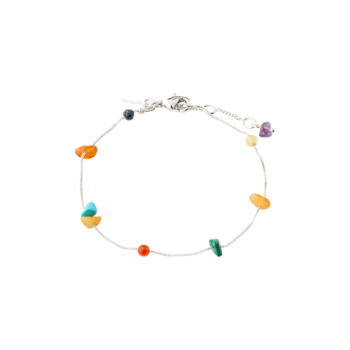 Bracelet fin en argent avec petites perles colorées et fermoir à chaînette