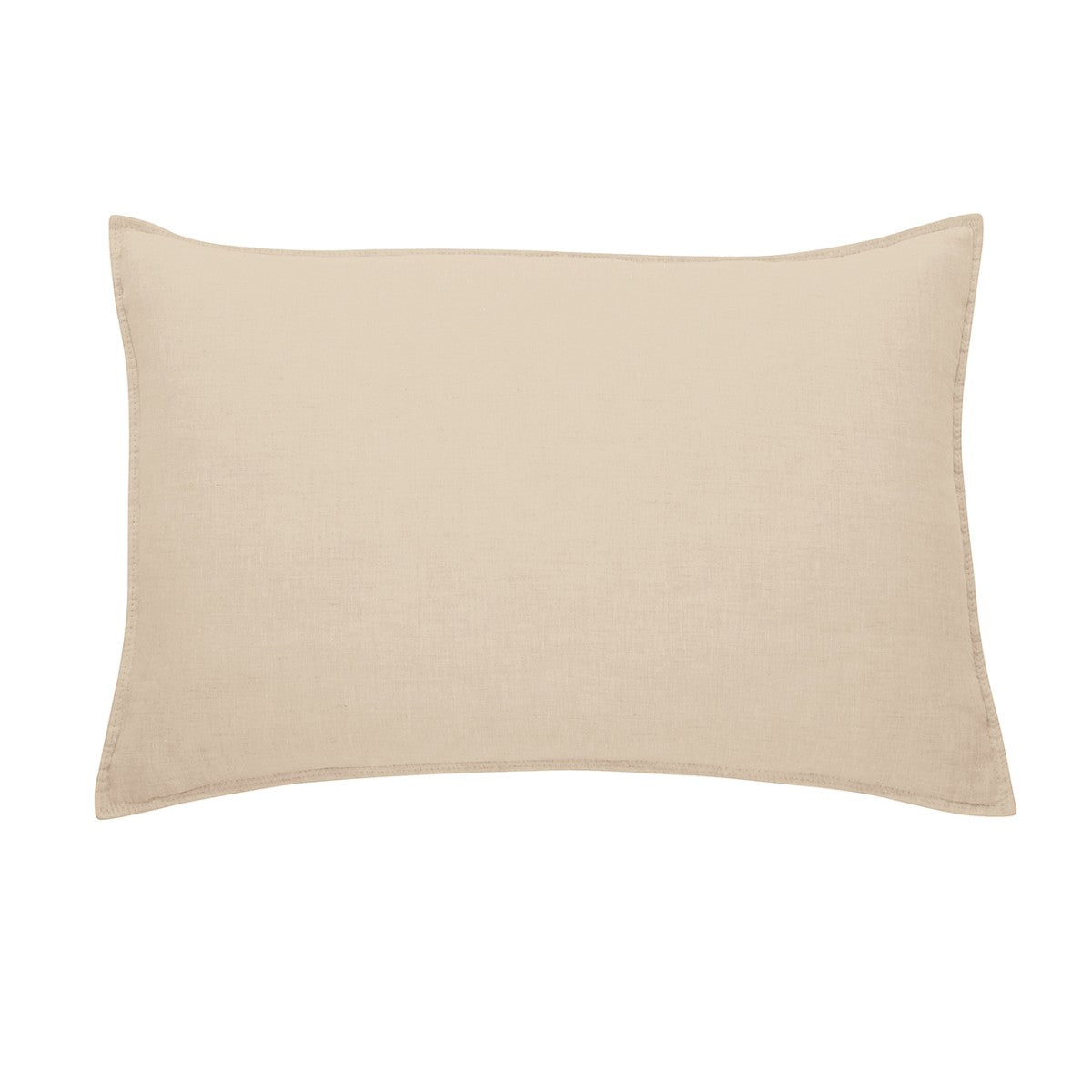 Taie d’oreiller en lin naturel beige, bords cousus