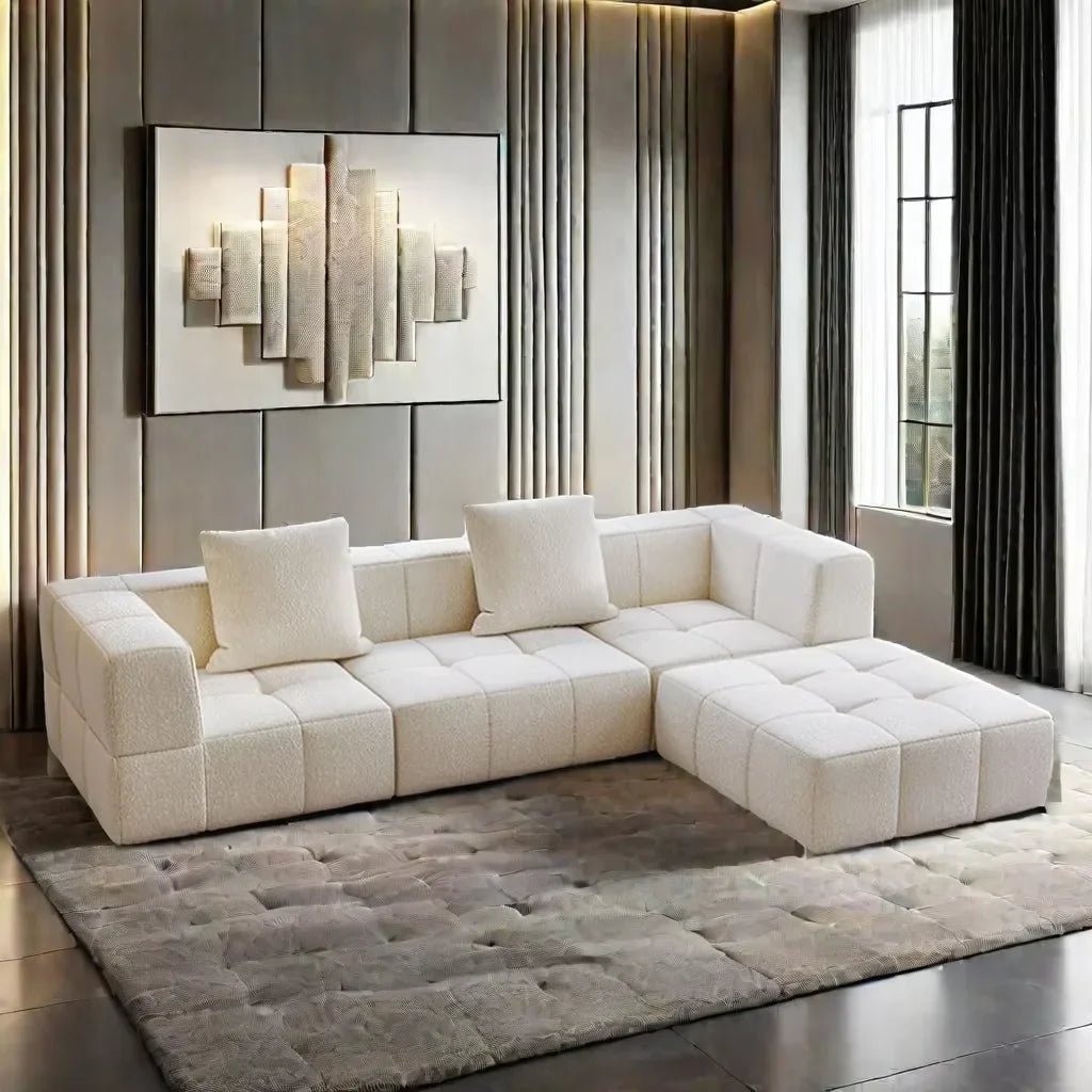 Canapé Koto | Tissu bouclé ou velours | Design modulaire | Style moderne - Les Trouvailles de JustineNisu Home