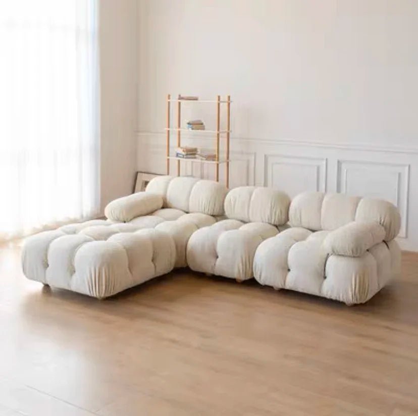Canapé Minita | Velours ou bouclé | Modulable - Les Trouvailles de JustineNisu HomeEnsemble complet (3 places + pouf)Bouclé