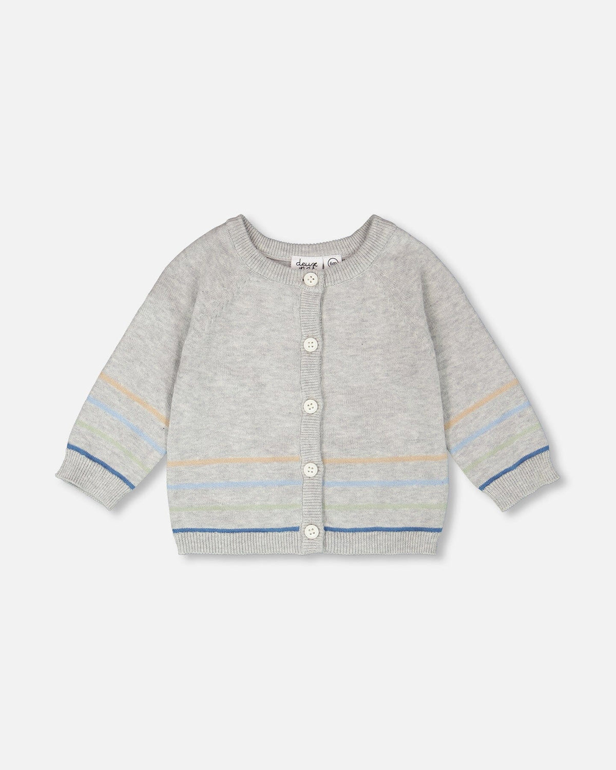 Cardigan rayé gris chiné en tricot de coton pour garçon avec boutons Deux par Deux