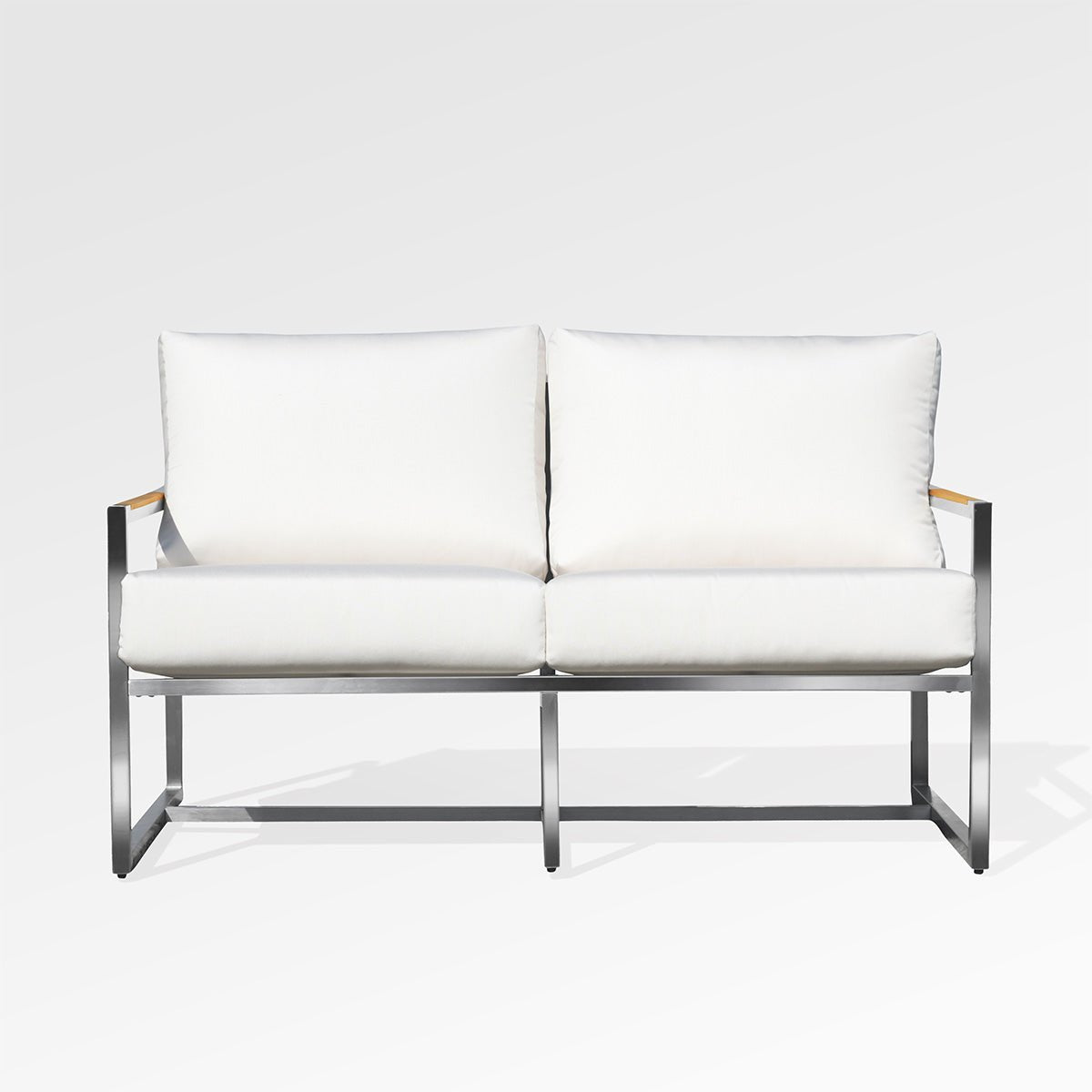 Causeuse Acacia | Acier inoxydable et teck | Coussins Sunbrella® - Les Trouvailles de JustineloveseatEncloverOuiBlanc toile