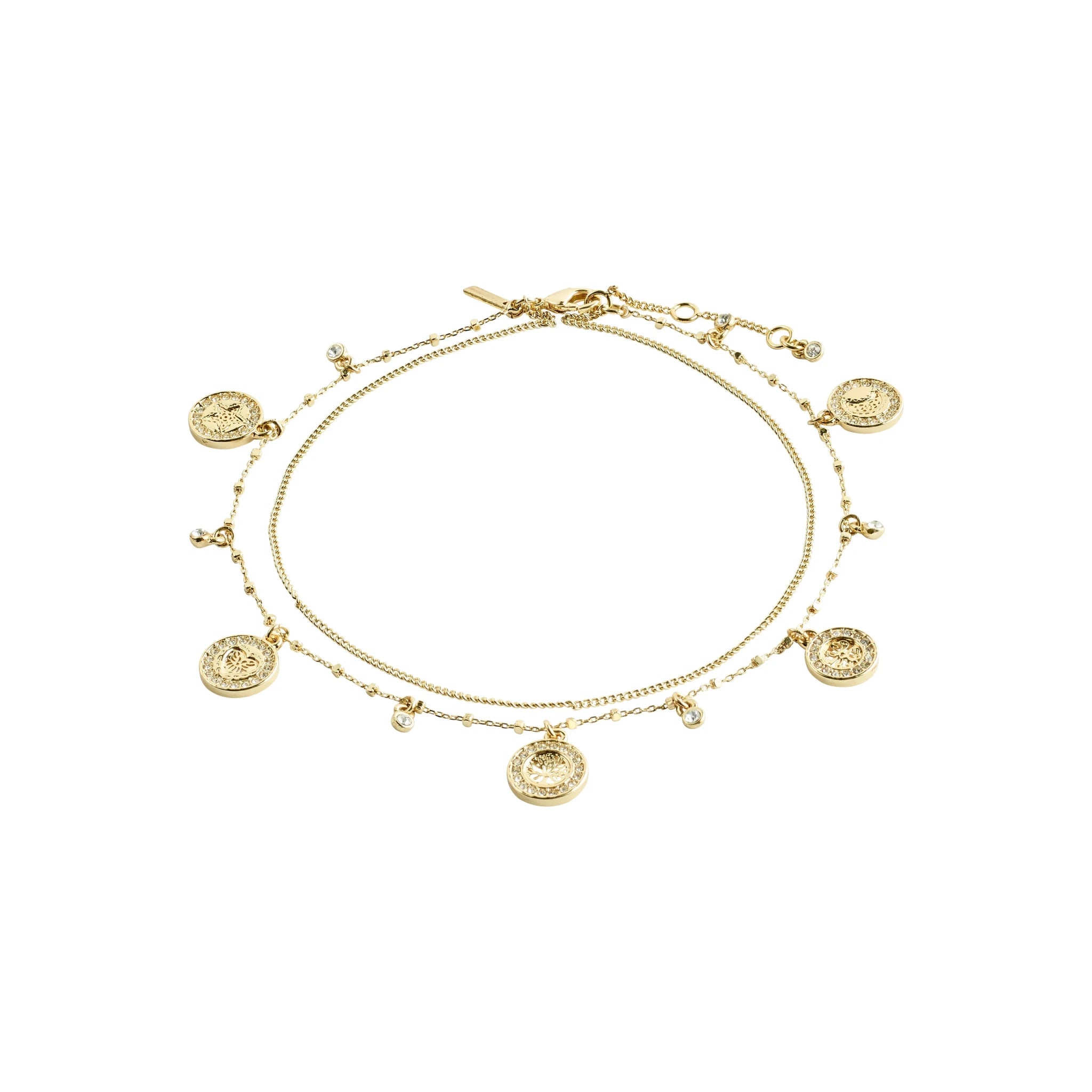 Chaîne de cheville VERONICA Pilgrim faite à la main avec pendentifs pièces, cristaux Preciosa et matériaux recyclés.