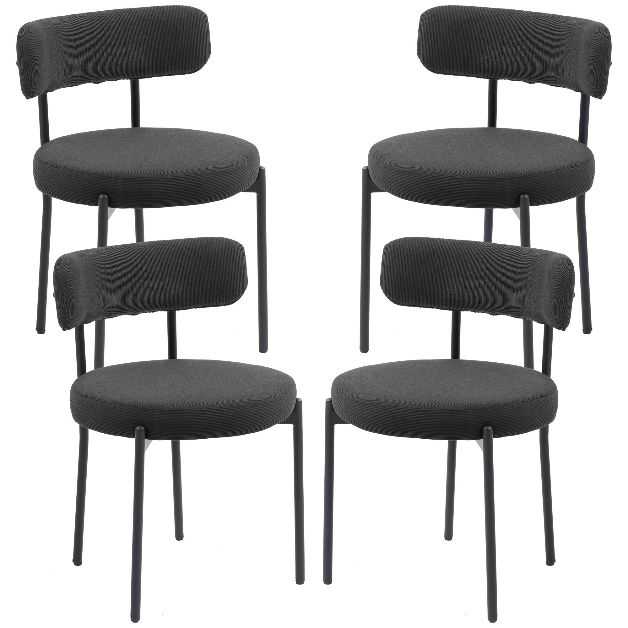 Chaises de salle à manger en velours côtelé | Ensemble de 4 | Noir - Les Trouvailles de JustineSLOTH Nation