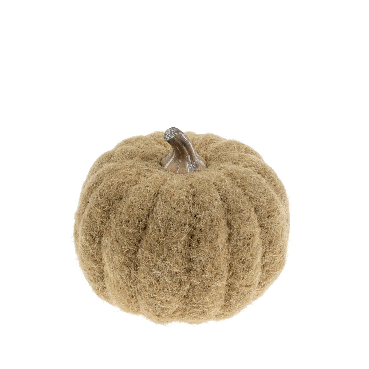 Citrouille en feutre beige avec tige striée en métal