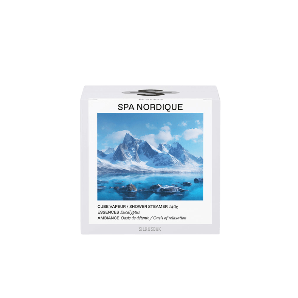Cube vapeur douche «SPA NORDIQUE» dans un emballage blanc