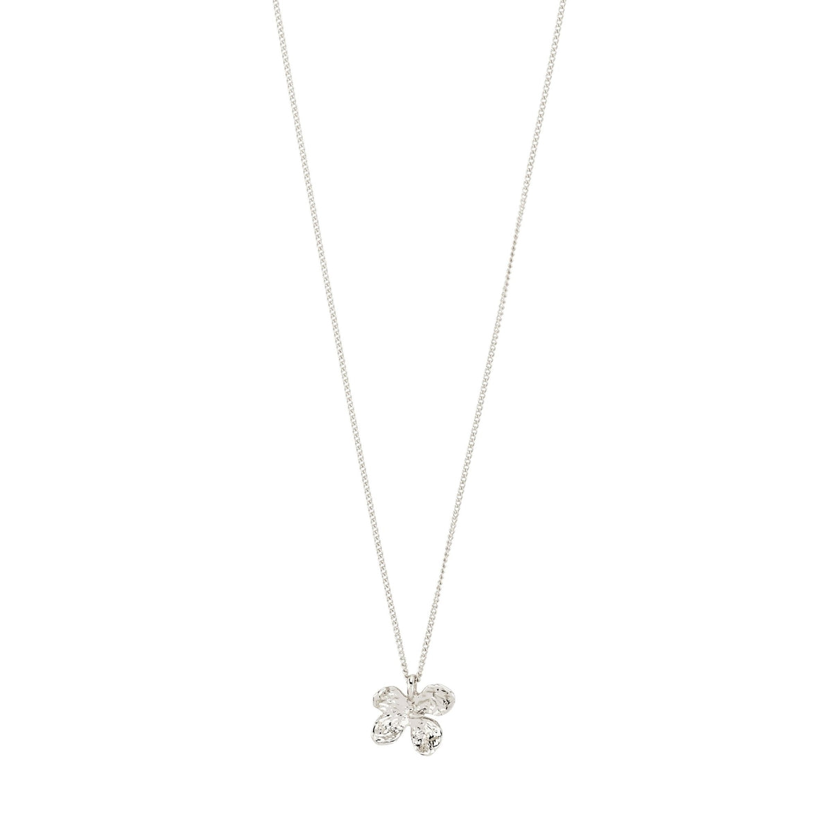 Collier plaqué argent avec pendentif fleur, chaîne longue à maillons fins