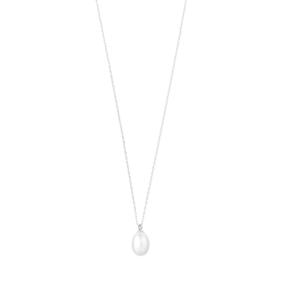 Collier avec chaîne argentée et pendentif goutte en perle d’eau douce
