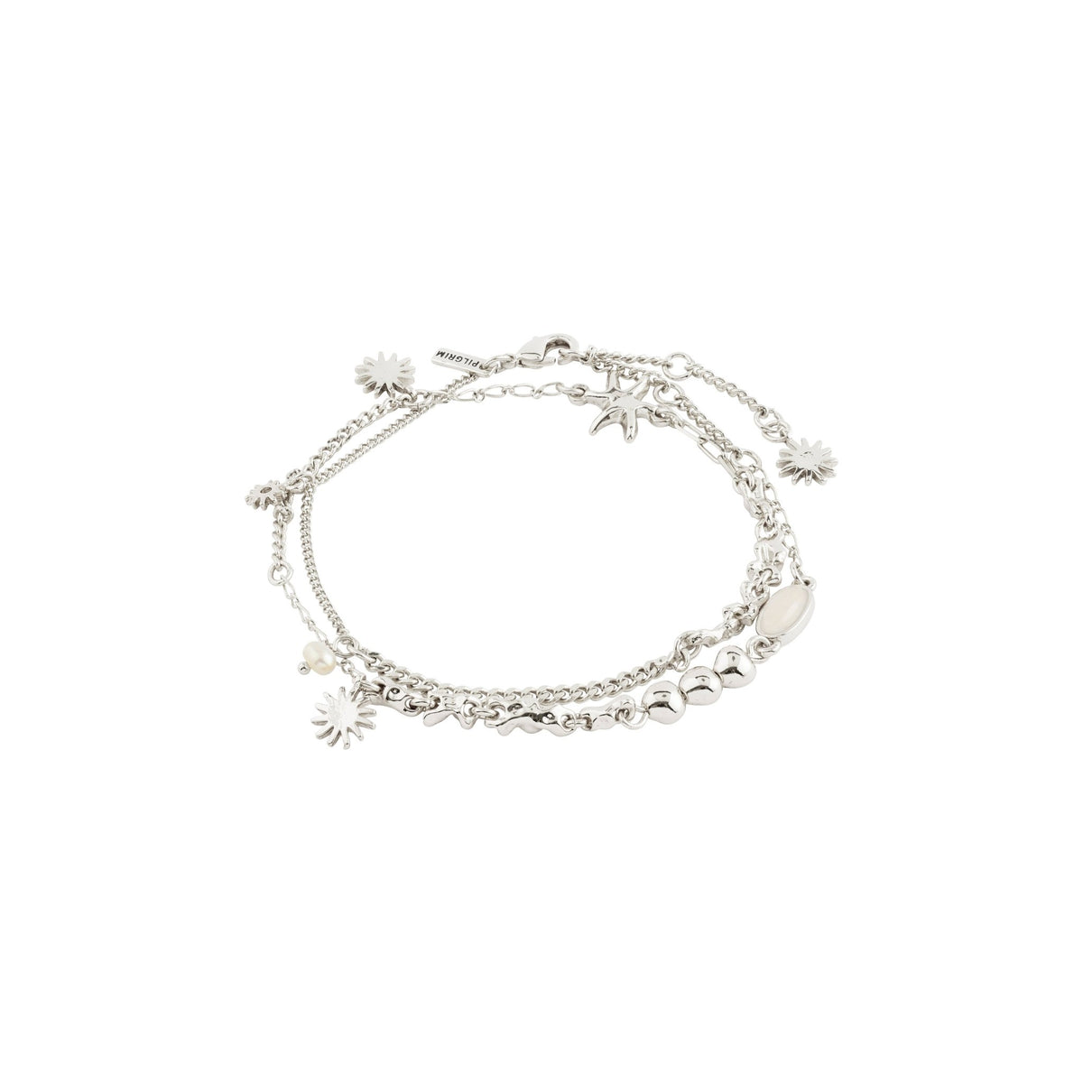 Bracelet-collier 2-en-1 plaqué argent : bracelet à chaînons et breloques étoiles