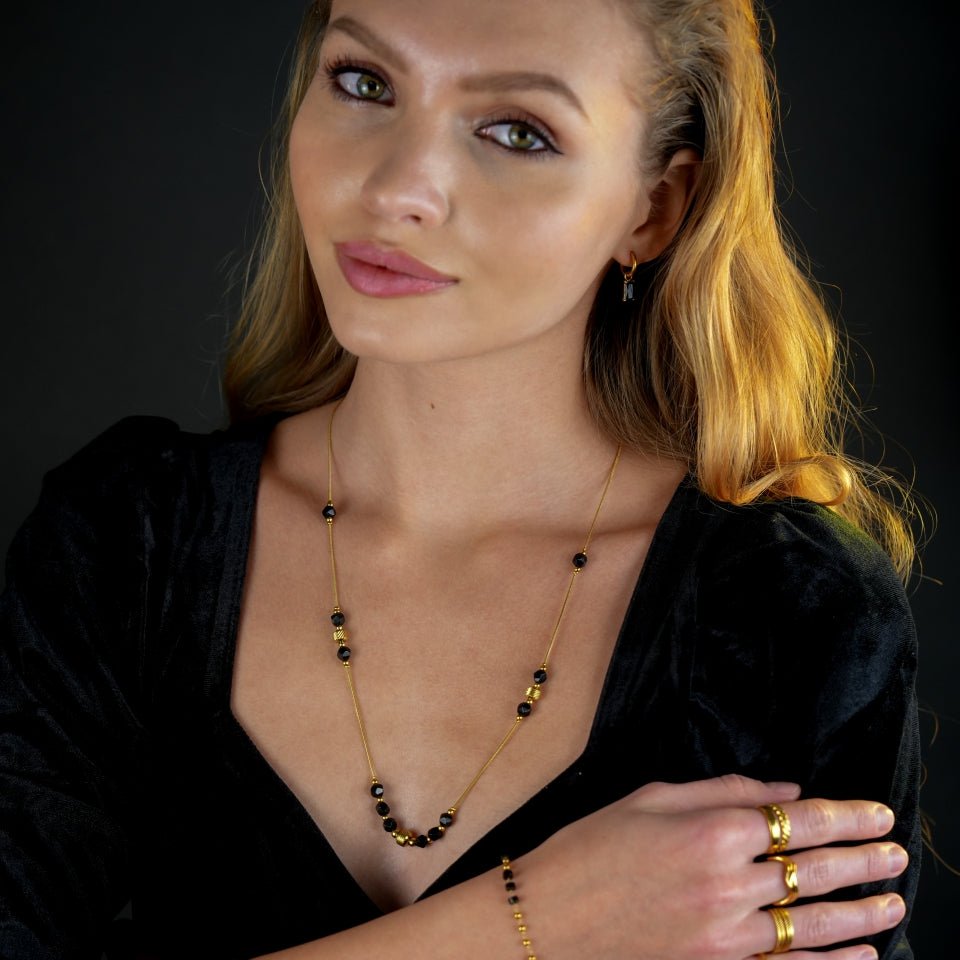 Collier MARA | Chaîne à perles en obsidienne noire & métal doré - Les Trouvailles de JustineNECKLACEHACKNEY NINE Jewellery