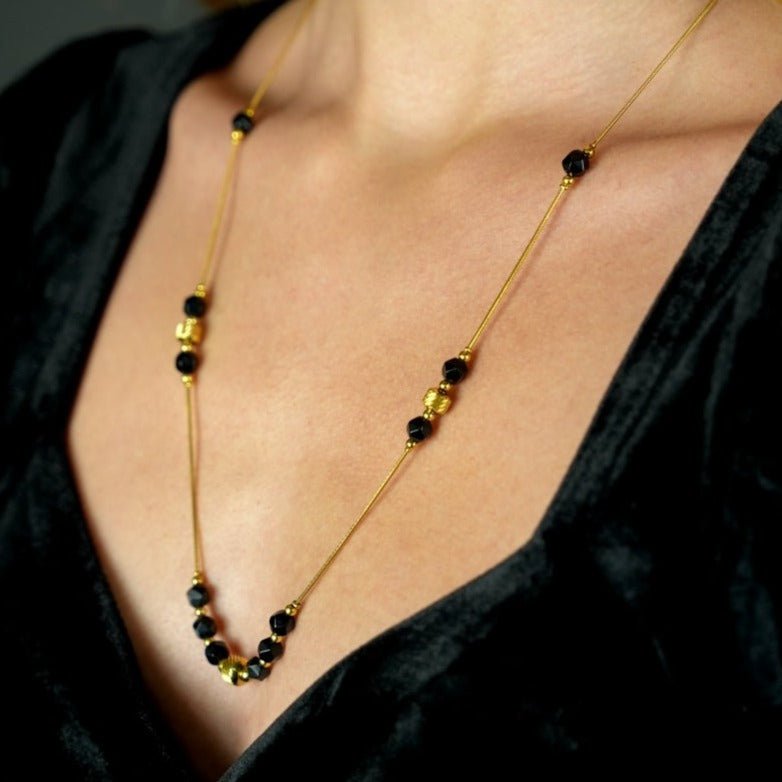 Collier MARA | Chaîne à perles en obsidienne noire & métal doré - Les Trouvailles de JustineNECKLACEHACKNEY NINE Jewellery