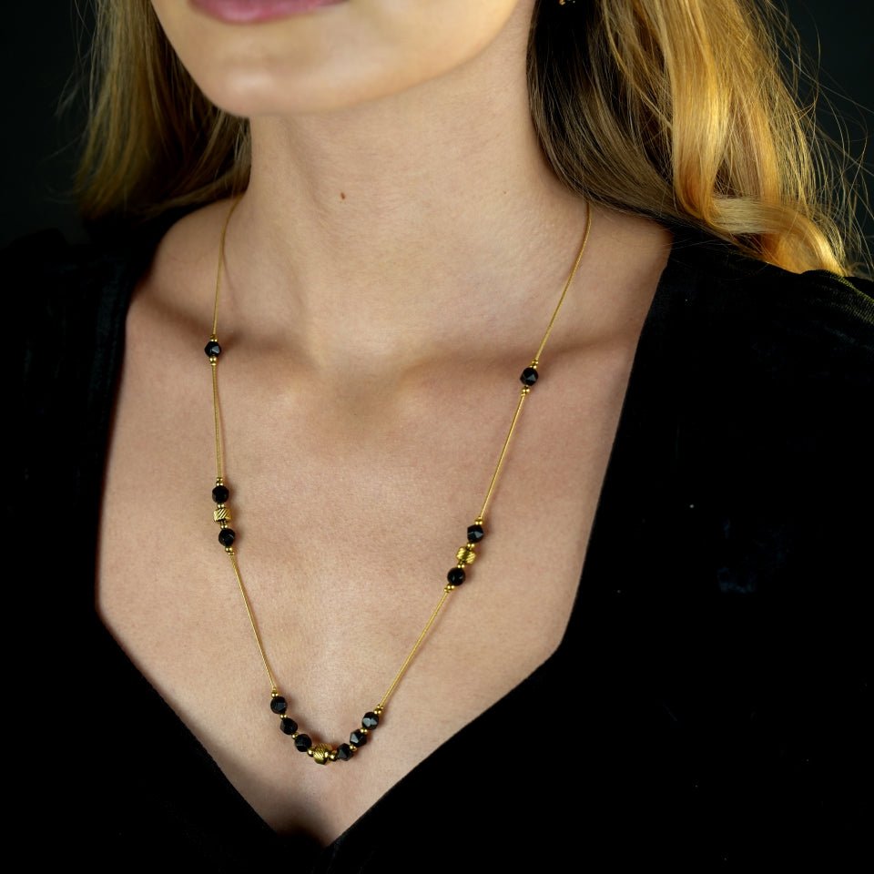 Collier MARA | Chaîne à perles en obsidienne noire & métal doré - Les Trouvailles de JustineNECKLACEHACKNEY NINE Jewellery