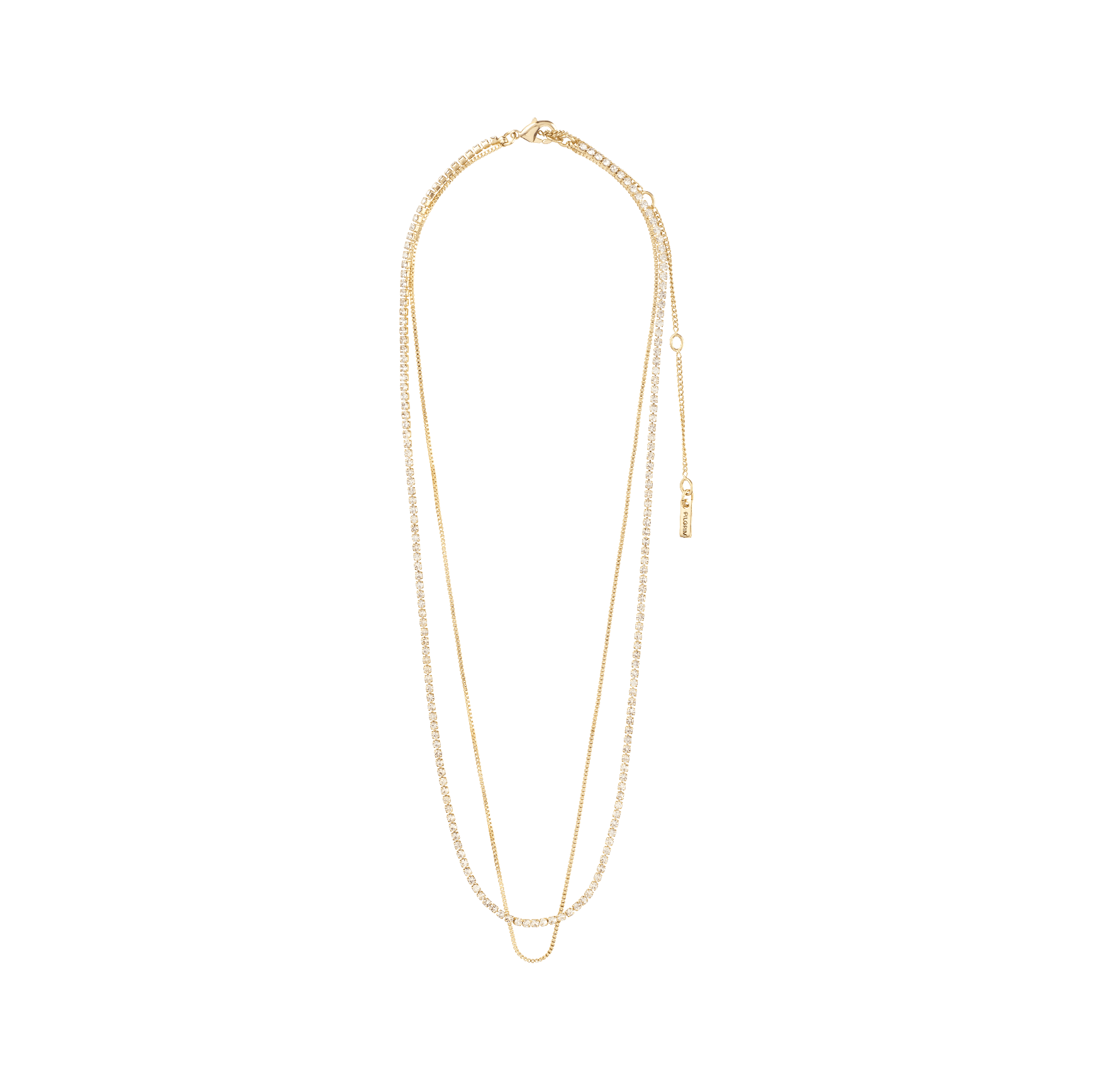 Collier MILLE 2-en-1 plaqué or : deux chaînes superposées avec cristaux, motif central