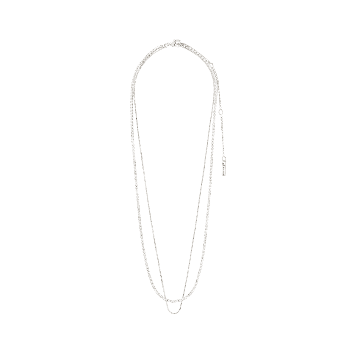 Collier MILLE 2-en-1 plaqué or, vue de face : deux chaînes superposées à cristaux