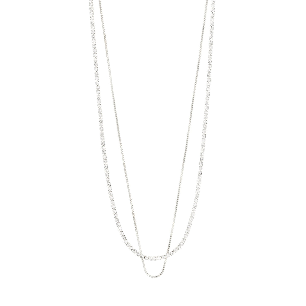 Collier MILLE 2-en-1 argenté : deux chaînes superposées avec cristaux, motif central